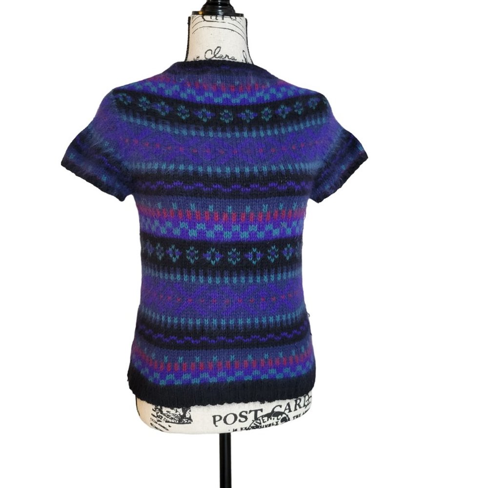 Ralph Lauren Purple Blue Patterned Short-Sleeve Sweater